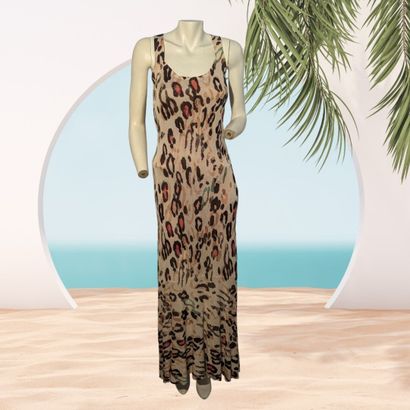 Longue robe d'été en viscose beige à décor...