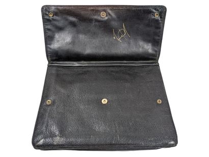 Porte-documents en cuir noir grainé buffalo...