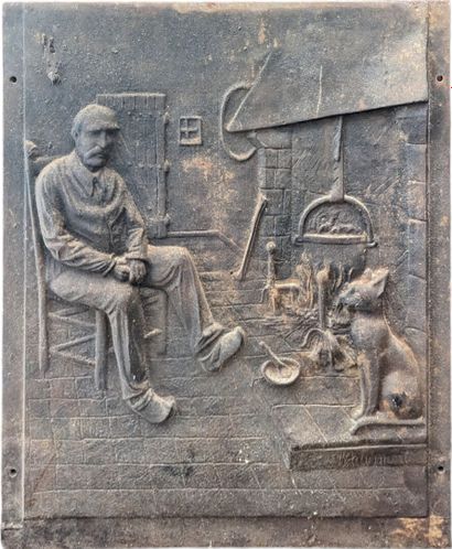 PLAQUE DE CHEMINEE en fonte à décor d'un...