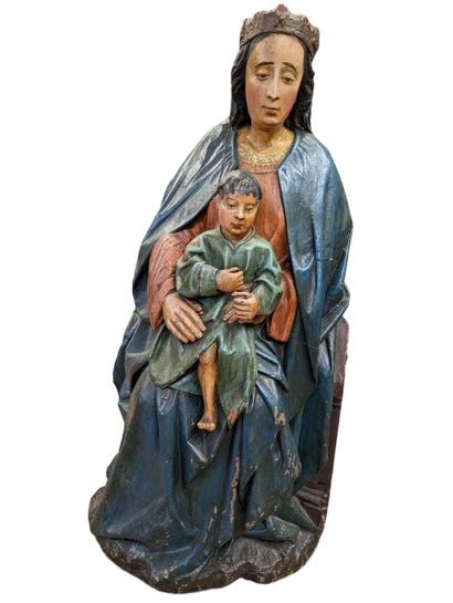 Vierge à l'Enfant en bois sculpté et polychromé,...