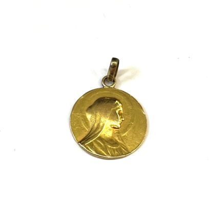 MEDAILLE DE BAPTEME en or rose figurant Marie...