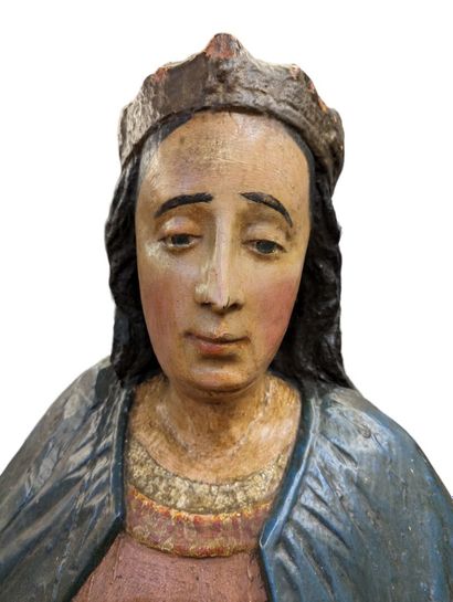 Vierge à l'Enfant en bois sculpté et polychromé,...