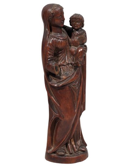 Vierge à l'Enfant en buis sculpté 
Époque...