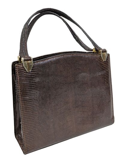 SAC en cuir imitation lézard chocolat, boucle...