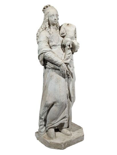 VIERGE A L'ENFANT en pierre calcaire sculptée....