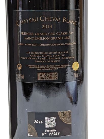 1 bouteille de CHATEAU CHEVAL BLANC 2014
En...