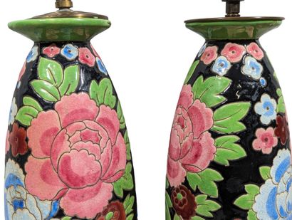 KERAMIS
Paire de vases montés en lampes en...