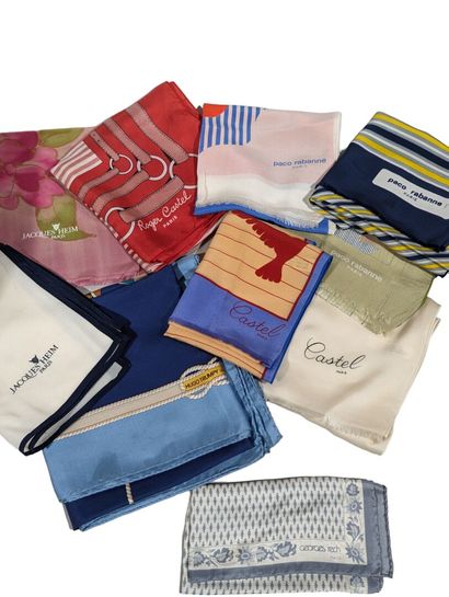 Lot de 10 foulards divers PAC RABANNE, CASTEL,...