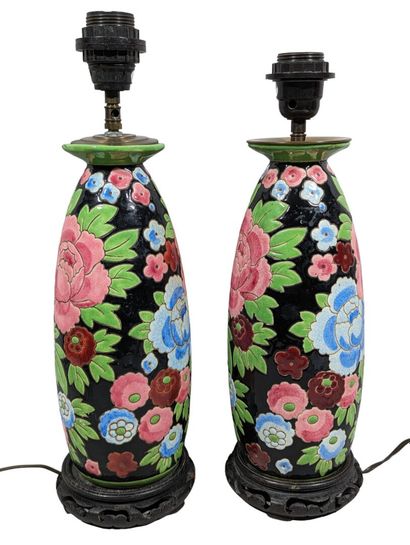 KERAMIS
Paire de vases montés en lampes en...