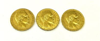 Réunion de 3 pièces en or Napoléon III tête...