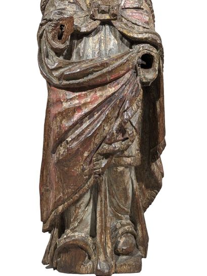 Saint Évêque en bois patiné polychrome et...