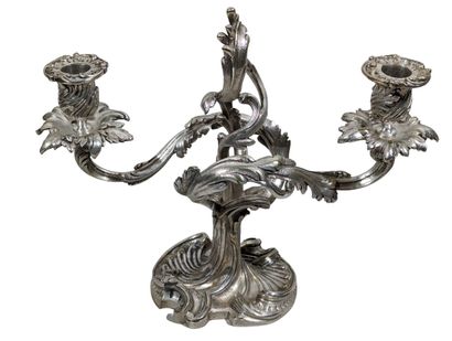 Paire de flambeaux en bronze argenté à riche...
