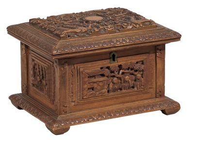 CHINE
Boite rectangulaire couverte bois sculpté...