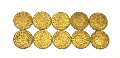 Collection de 10 pièces de 20 Francs or Napoléon...
