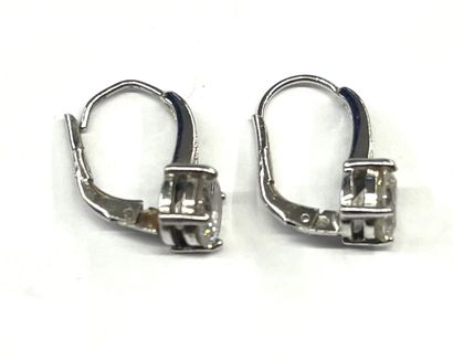 Paire de dormeuses en argent sertie de pierres...