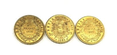 2 pièces de 20 Francs or Napoléon III tête...