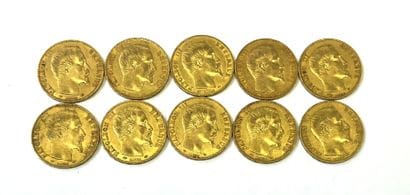 Collection de 10 pièces de 20 Francs or Napoléon...