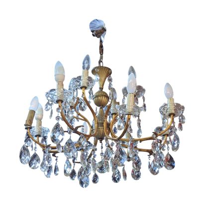 LUSTRE en métal doré à décor de chutes de...