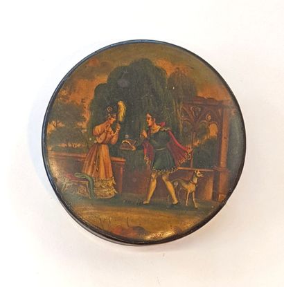 BOITE ronde en papier mâché et bois laqué...