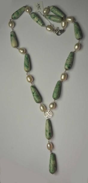 Collier de gouttes de jade teinté alternées...