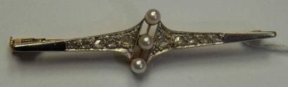 Broche barrette en or de deux tons sertie...