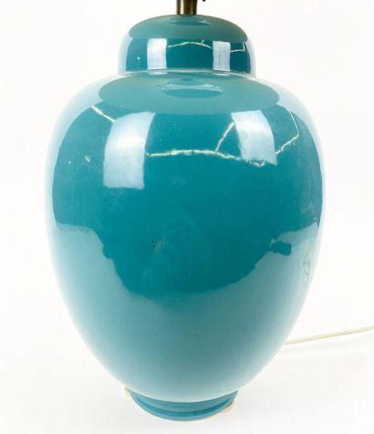 PIED DE LAMPE en céramique émaillée bleu...