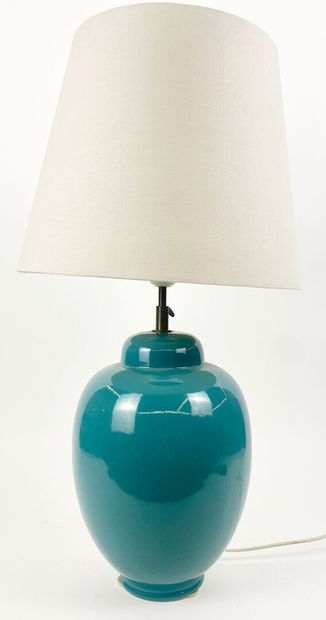 PIED DE LAMPE en céramique émaillée bleu...