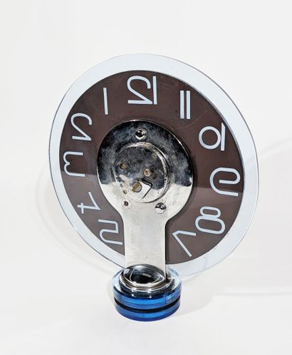 PENDULE ronde en verre et miroir bleuté,...