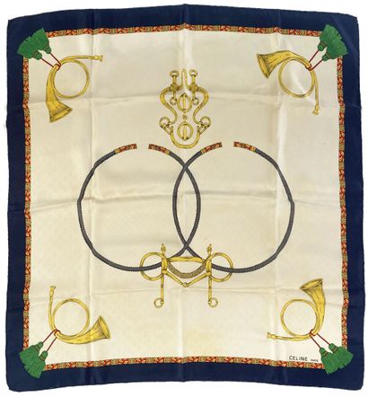 CELINE
Silk scarf with a hunting horn pattern.
(Spots)
90...