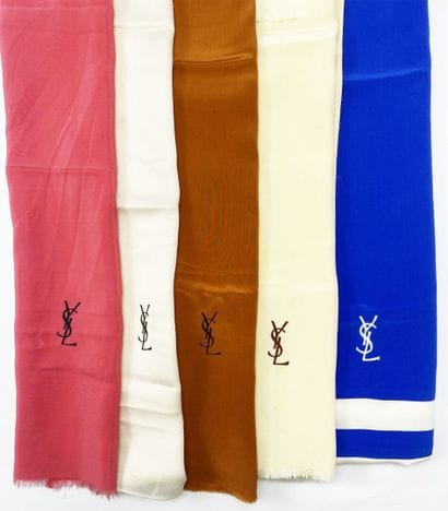 YVES SAINT LAURENT
Set of five silk scarves...