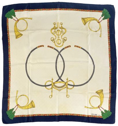 CELINE
Silk scarf with a hunting horn pattern.
(Spots)
90...