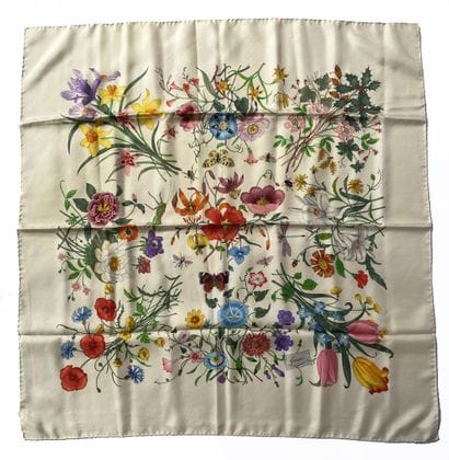 GUCCI
Ivory silk square scarf with a Flora...