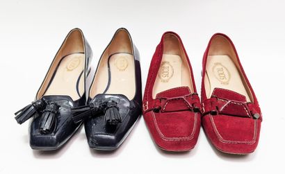 TOD'S
Set of two pairs of shoes: red loafers...