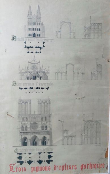 Trois pignons d'églises gothiques. Abbatiale...