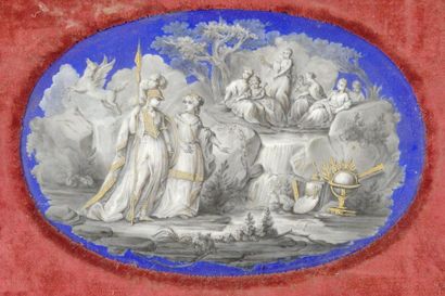 Minerve et les Muses. Plaque de porcelaine...