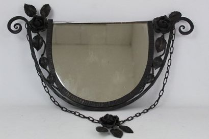 MIROIR semi circulaire en fer forgé à motif...