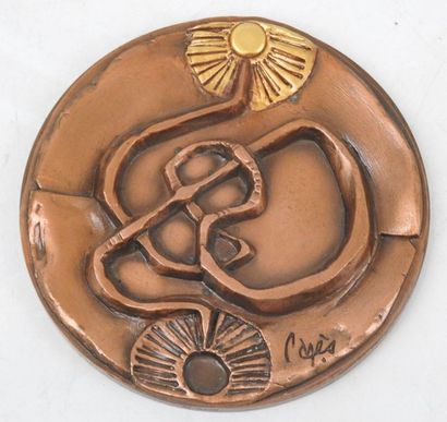 MEDAILLE en cuivre avec rehaut de dorure,...