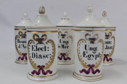 CINQ POTS à pharmacie en porcelaine, Elect...