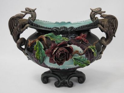 CACHE POT ovale en faience les anses en forme...