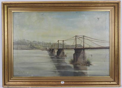 J. LORY (XIXème siècle) : Le pont. Huile...