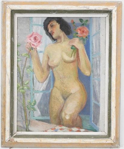 Gilbert HONDOIN (1901-1981). Nu aux roses....