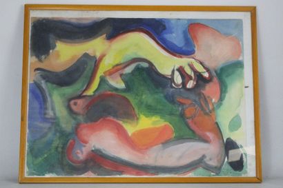 Jacques VIMARD (1942) : Abstraction. Aquarelle....