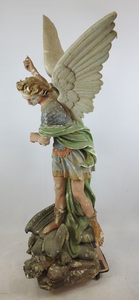 GRANDE STATUE d'église en plâtre polychrome...