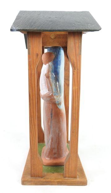 VIERGE à l'enfant en terre cuite vernissée,...