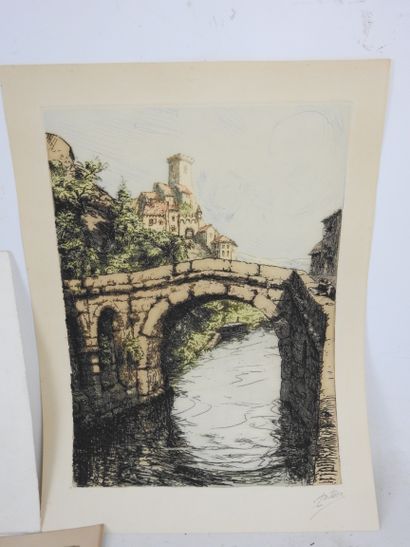 Un lot de quatre lithographies et reproductions...
