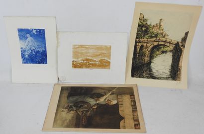 Un lot de quatre lithographies et reproductions...