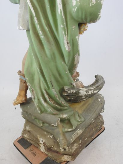 GRANDE STATUE d'église en plâtre polychrome...