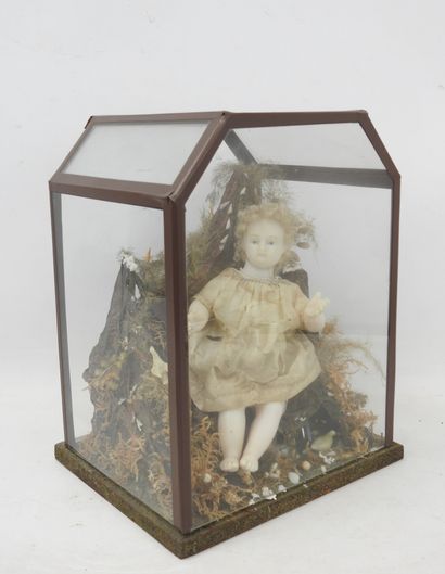 ENFANT Jésus en cire dans un décor, sous...