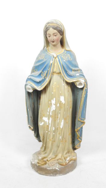 STATUE d'église en plâtre polychrome représentant...