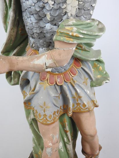 GRANDE STATUE d'église en plâtre polychrome...